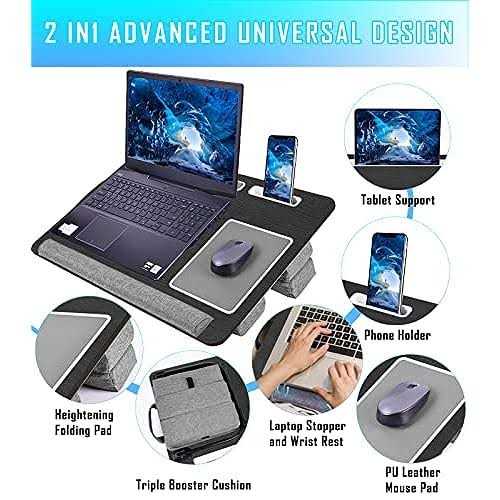 qudodo Lap Laptop Desk-fits Up to 17inch Foldable Laptop Bed Tray Table with Adjustable Dual cushion,wrist Rest & Mouse pad,portable