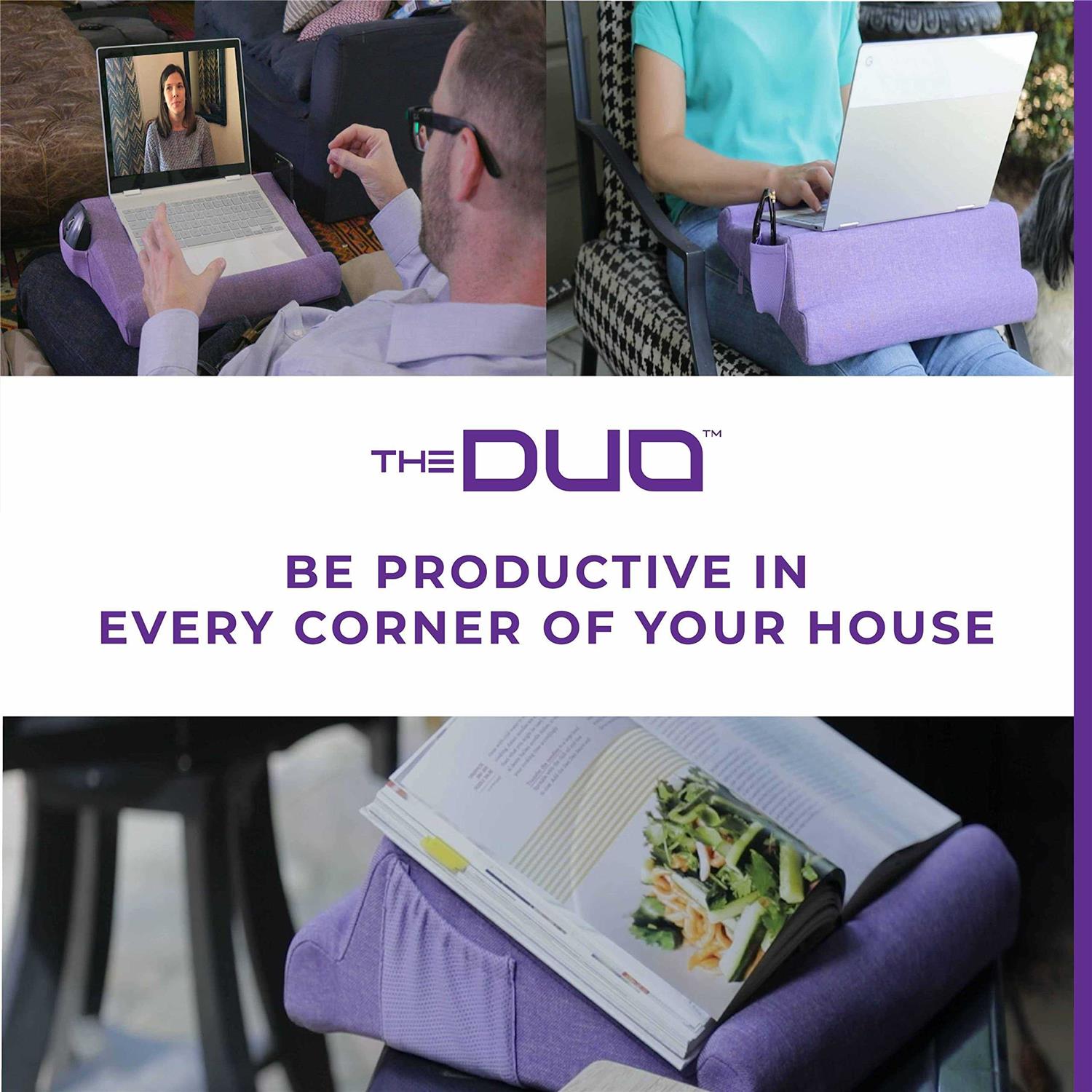 THE DUO Laptop 2.0 Memory Foam Laptop Pillow with Side Pockets Portable Laptop Desk with Multi-Angle Viewing for Travel and Work from Home Set