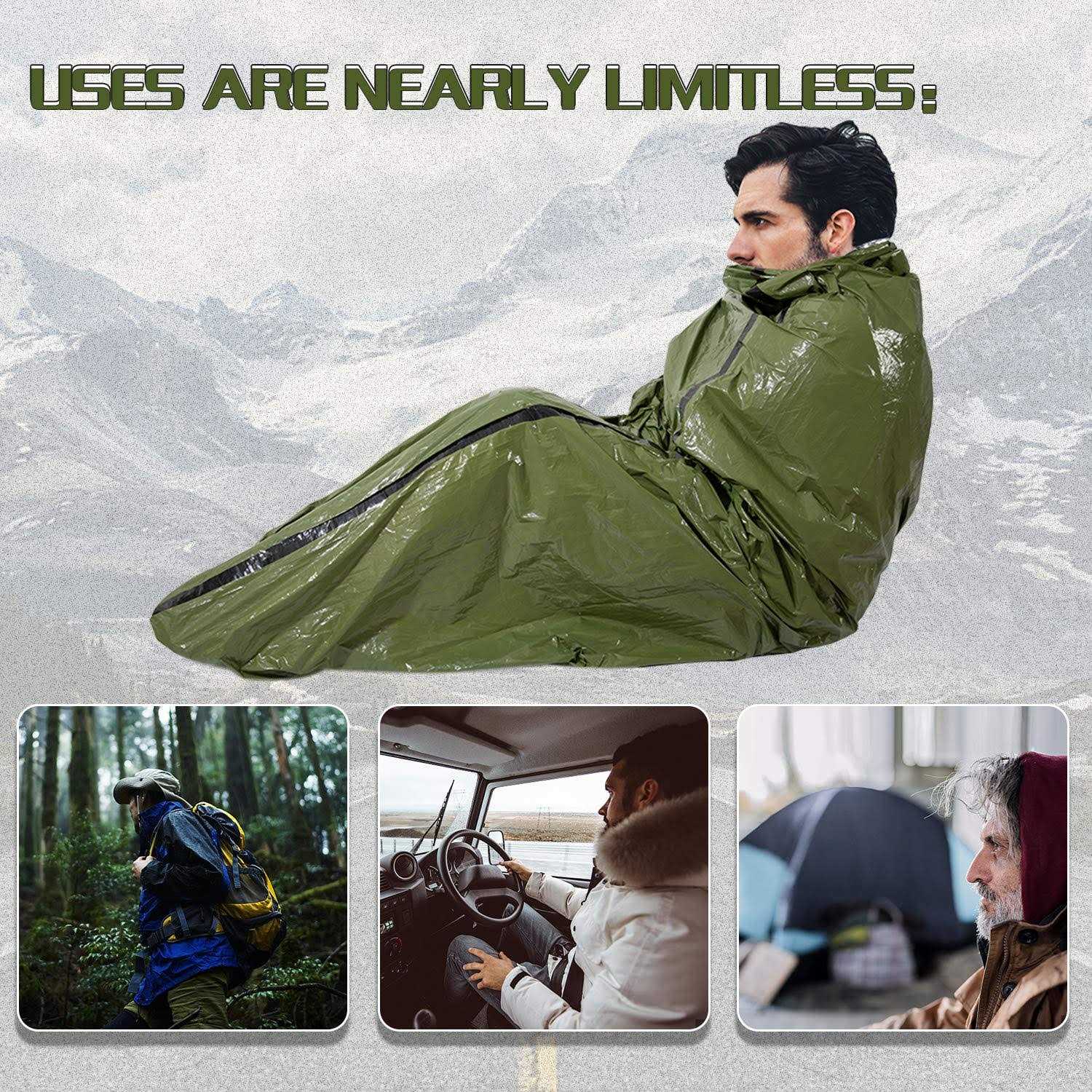 Mezonn Emergency Sleeping Bag Survival Bivy Sack Use as Emergency Blanket Lightweight Survival Gear for Outdoor Hiking Camping Keep Warm After
