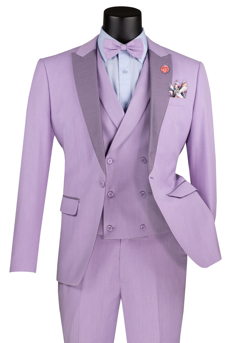 Men’s Summer Slim Fit Peak Lapel Tuxedo Suit in Lavender