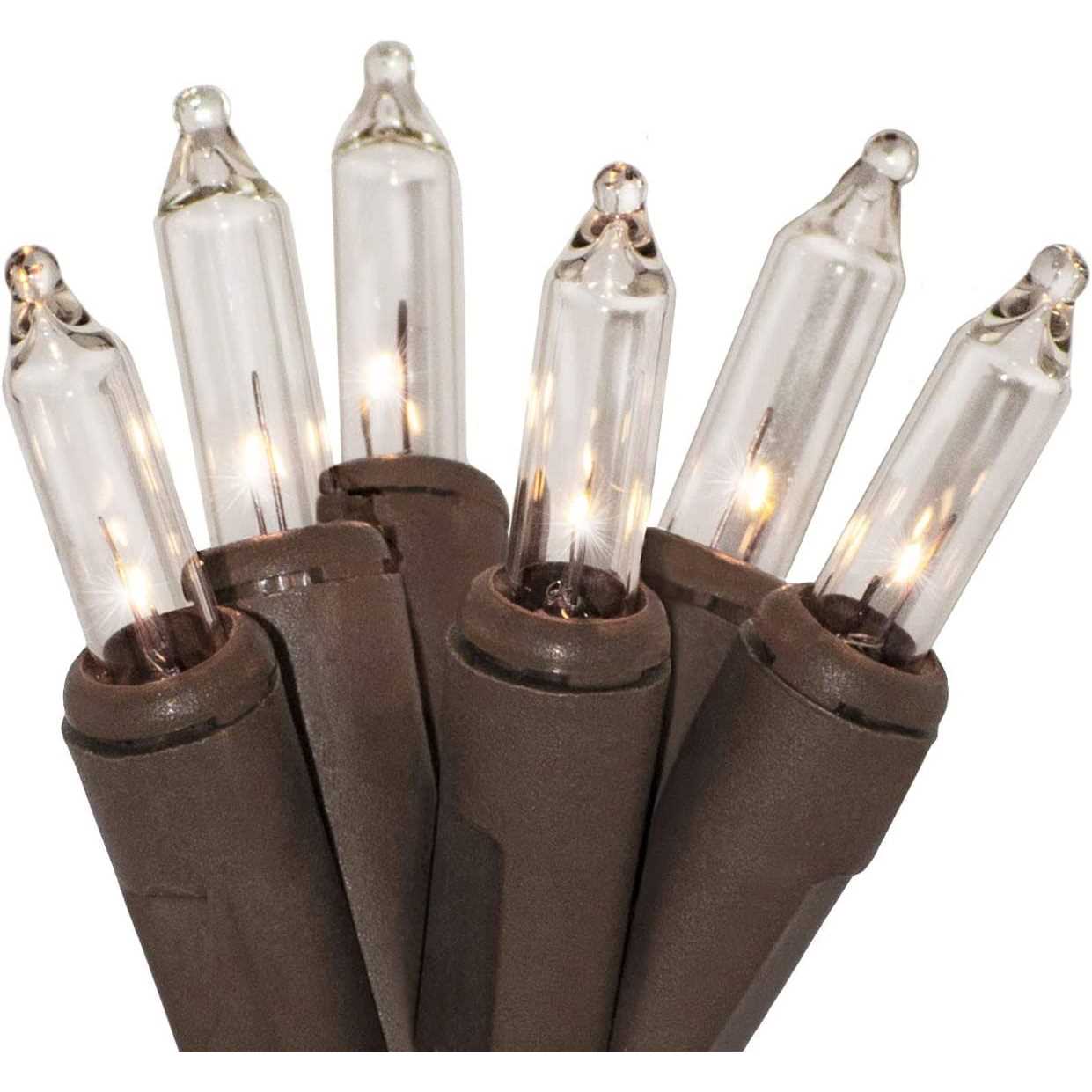 612 Vermont Clear Mini Christmas String Lights on Brown Wire Cord