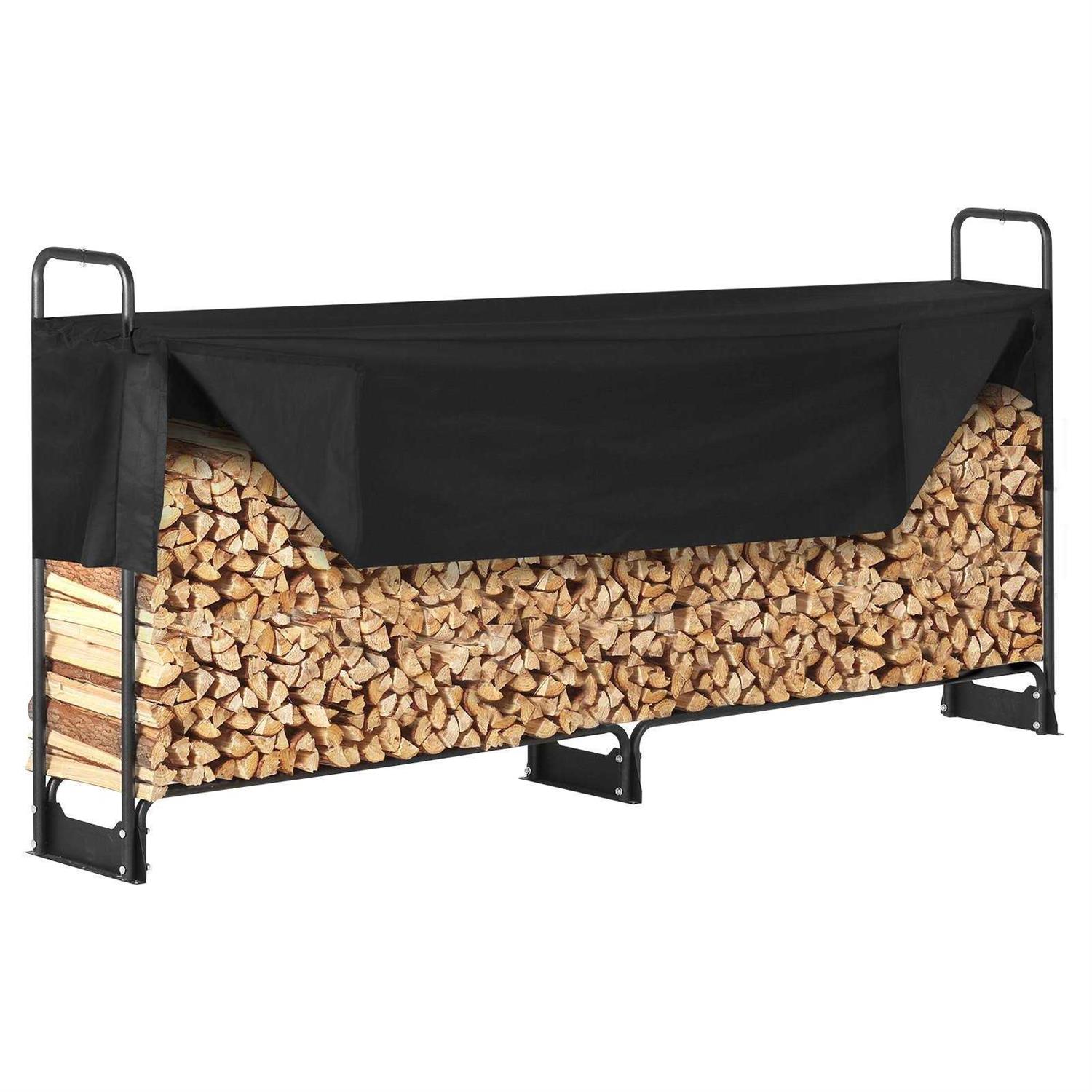 VEVOR Outdoor Firewood Rack with Cover Heavy Duty Firewood Holder & 600D Oxford Waterproof Cover for Fireplace