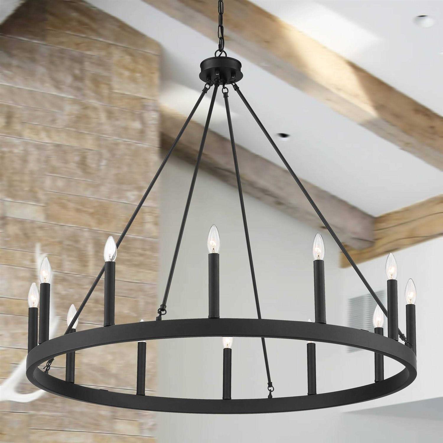 Acroma 12-light 40In Modern Farmhouse Wagon Wheel Chandelier