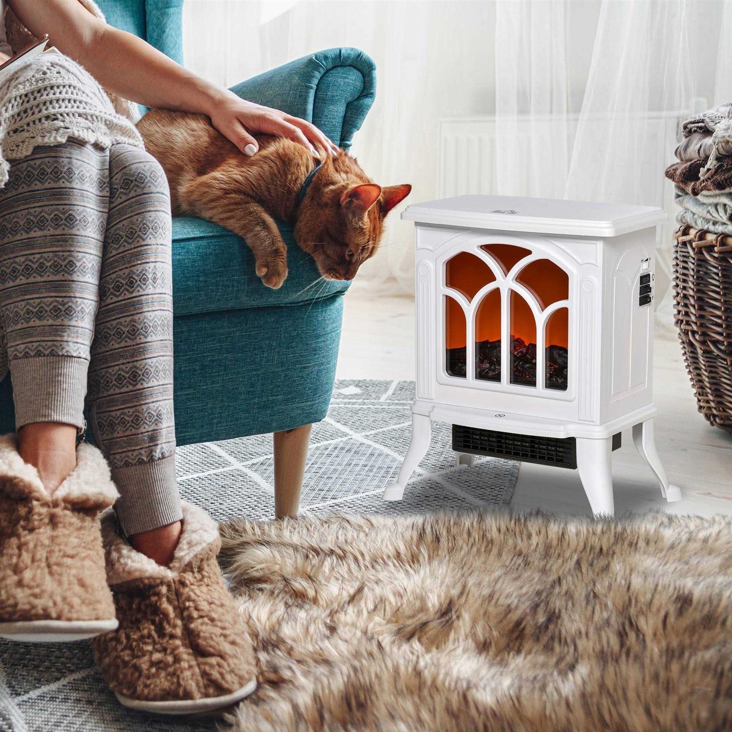 Homcom Freestanding Electric Fireplace Stove Space Heater with Realistic Flame Effect Adjustable Temperature and Overheat