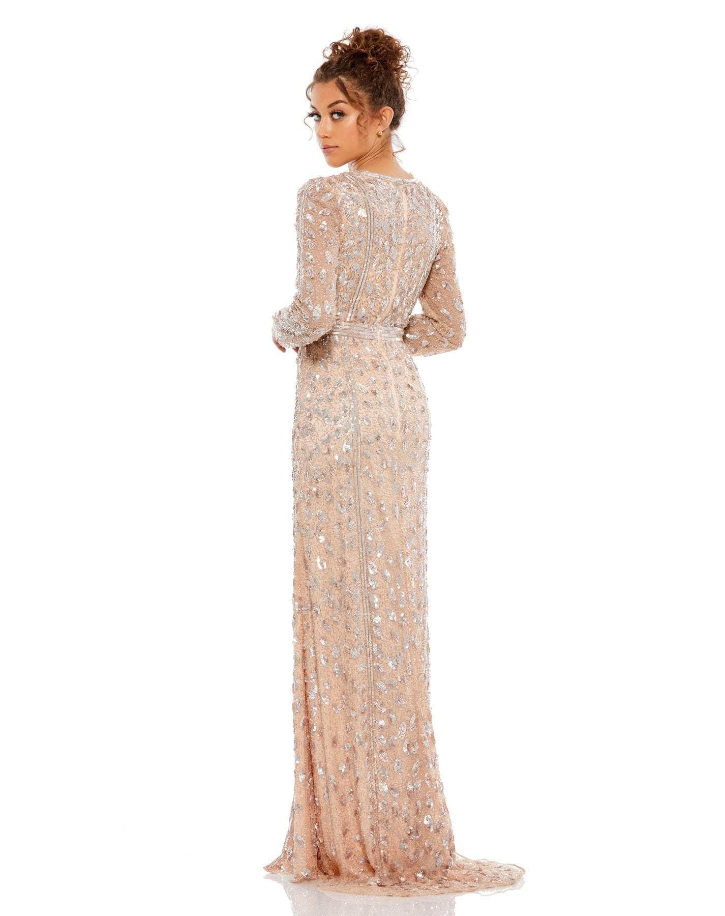 5002D Fully Sequined Deep V-neck Trumpet Dress
