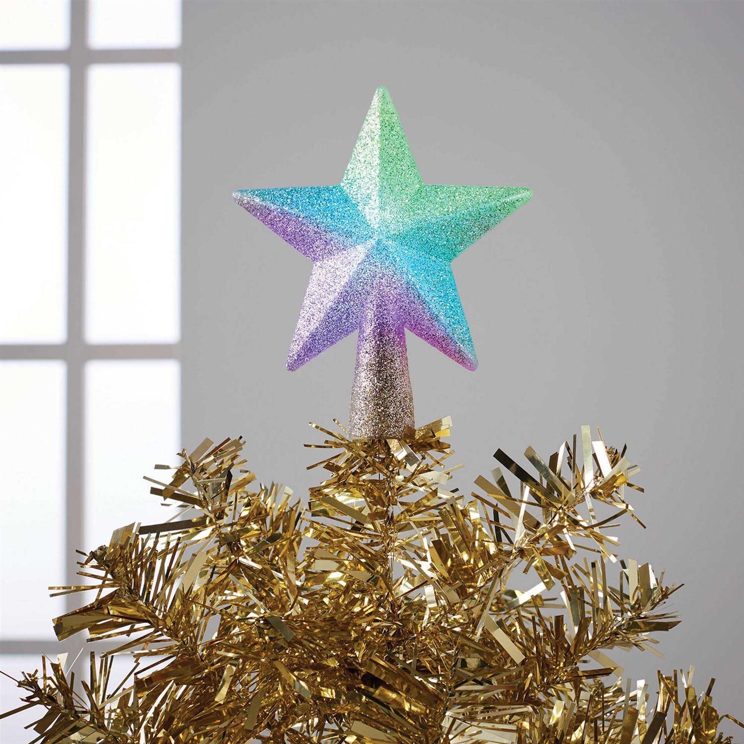 Wondershop Mini Star Christmas Tree Topper Silver Glitter Color Changing LED Lights with Battery Pack 26in Lead in Wire