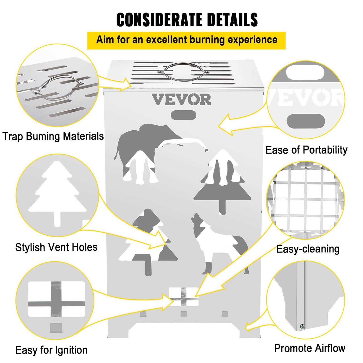 VEVOR Burn Barrel Burn Drum Incinerator Barrel 14x14x24 inch for Yard Waste HXBXGBDDW1424HSO3V0