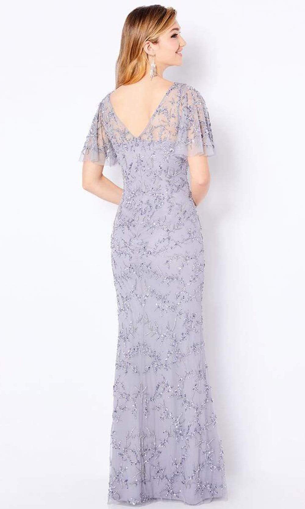 221681 Beaded V Neck Long Sheath Dress