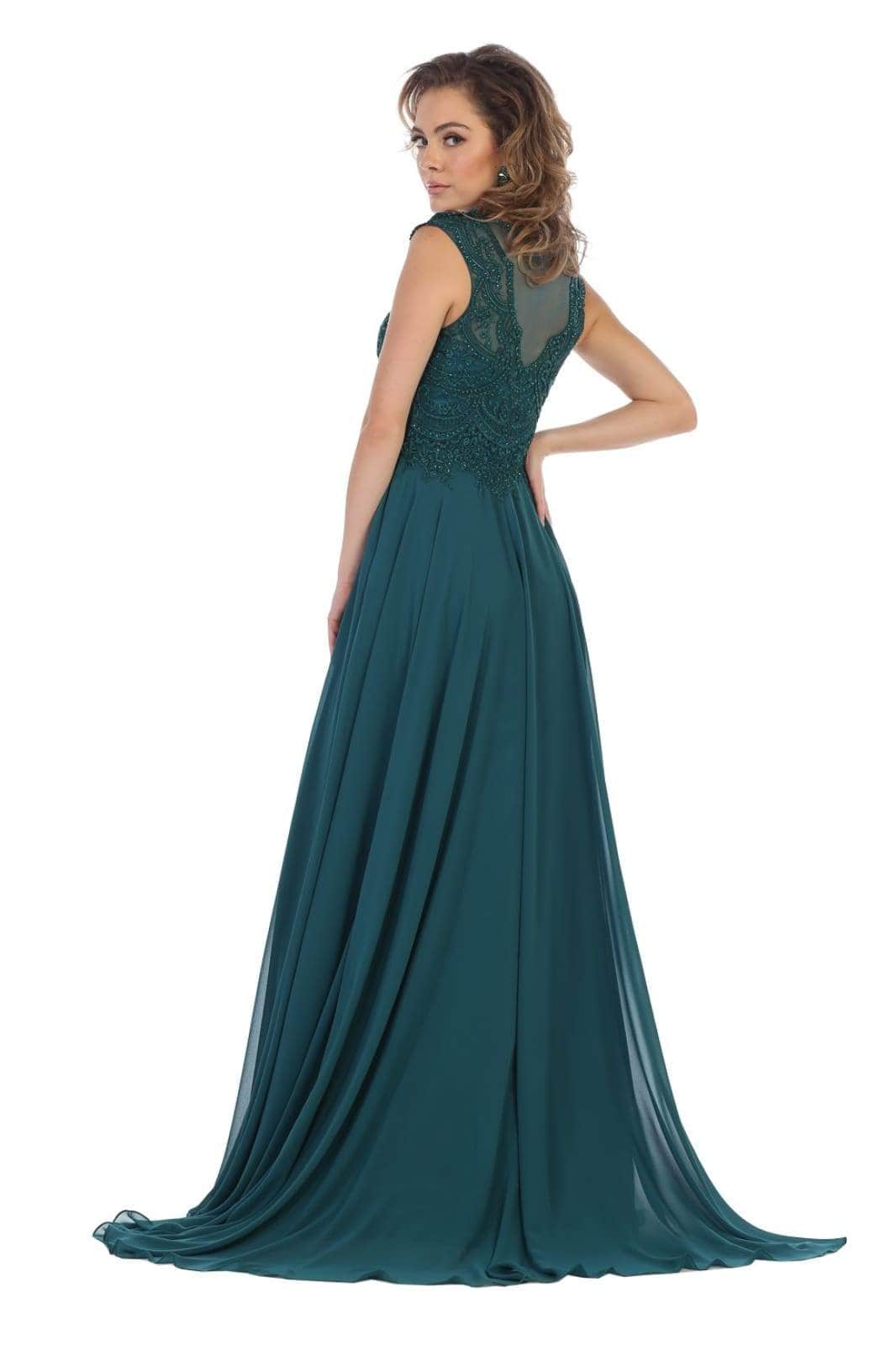 MQ1563B Bateau A-Line Dress with Slit