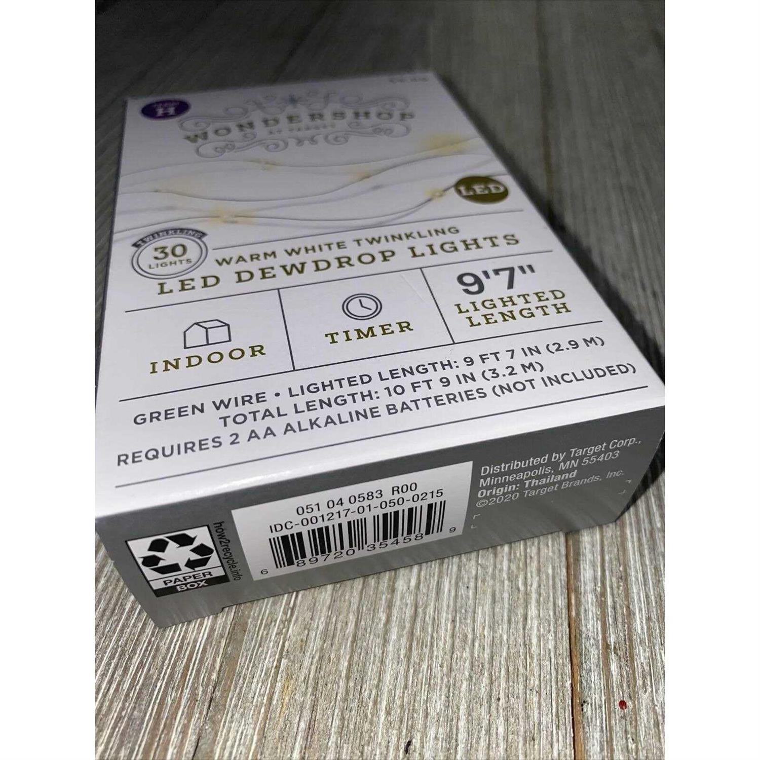 Wondershop 30ct Battery Operated LED Christmas Dewdrop Fairy String Lights Warm White with Silver Wire