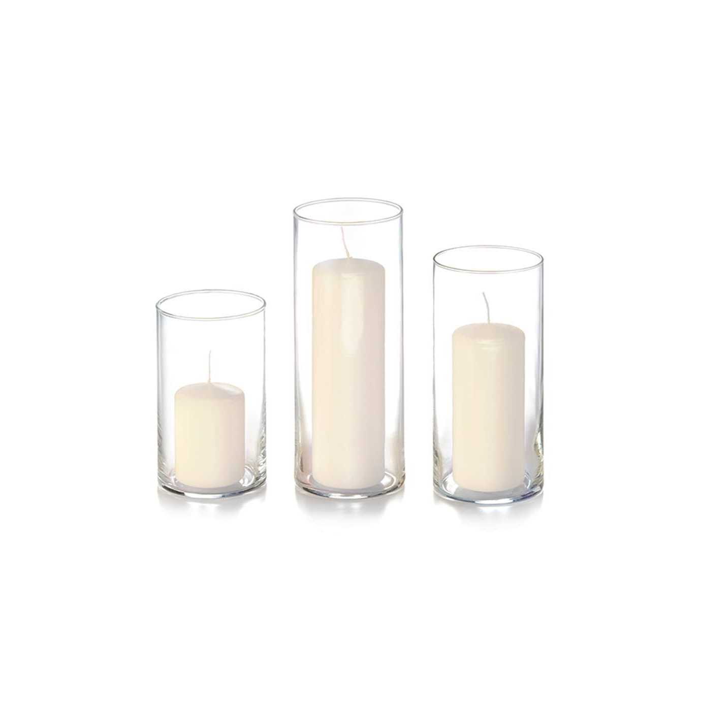 Yummi Candles set slim pillar candles and cylinder vases