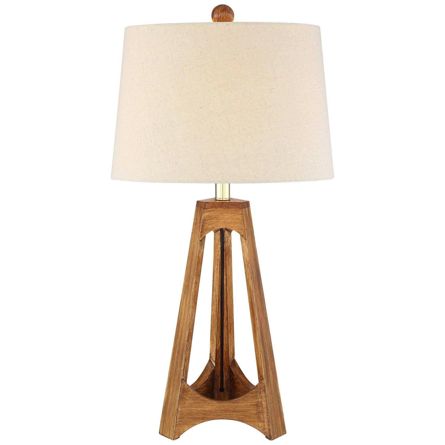 360 Lighting Archie Modern Mid Century Table Lamp 27 1/2 Tall Wood Tripod Off White Oatmeal Drum Shade for Bedroom Living Room Bedside Nightstand