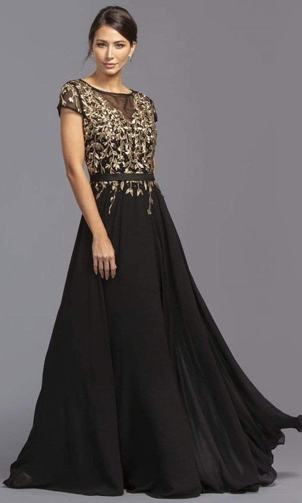 M2071 Modest Embroidered Chiffon Dress