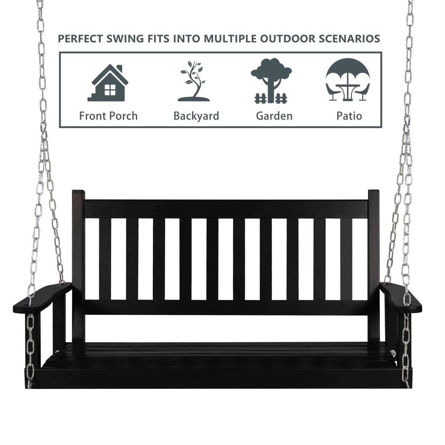 Veikous Outdoor Wood Porch Swing with Chains