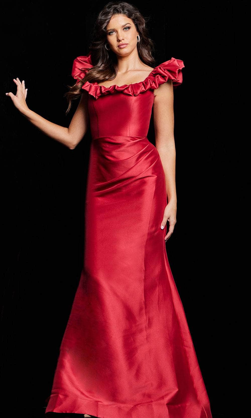 Ruffle Draped Trumpet Evening Dress