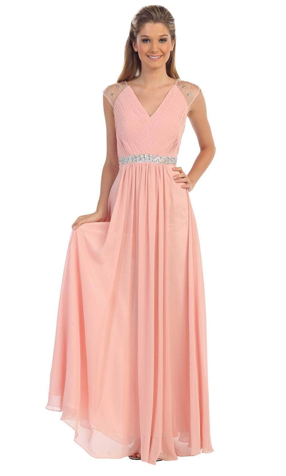 Cap Sleeve V-Neck Long Dress