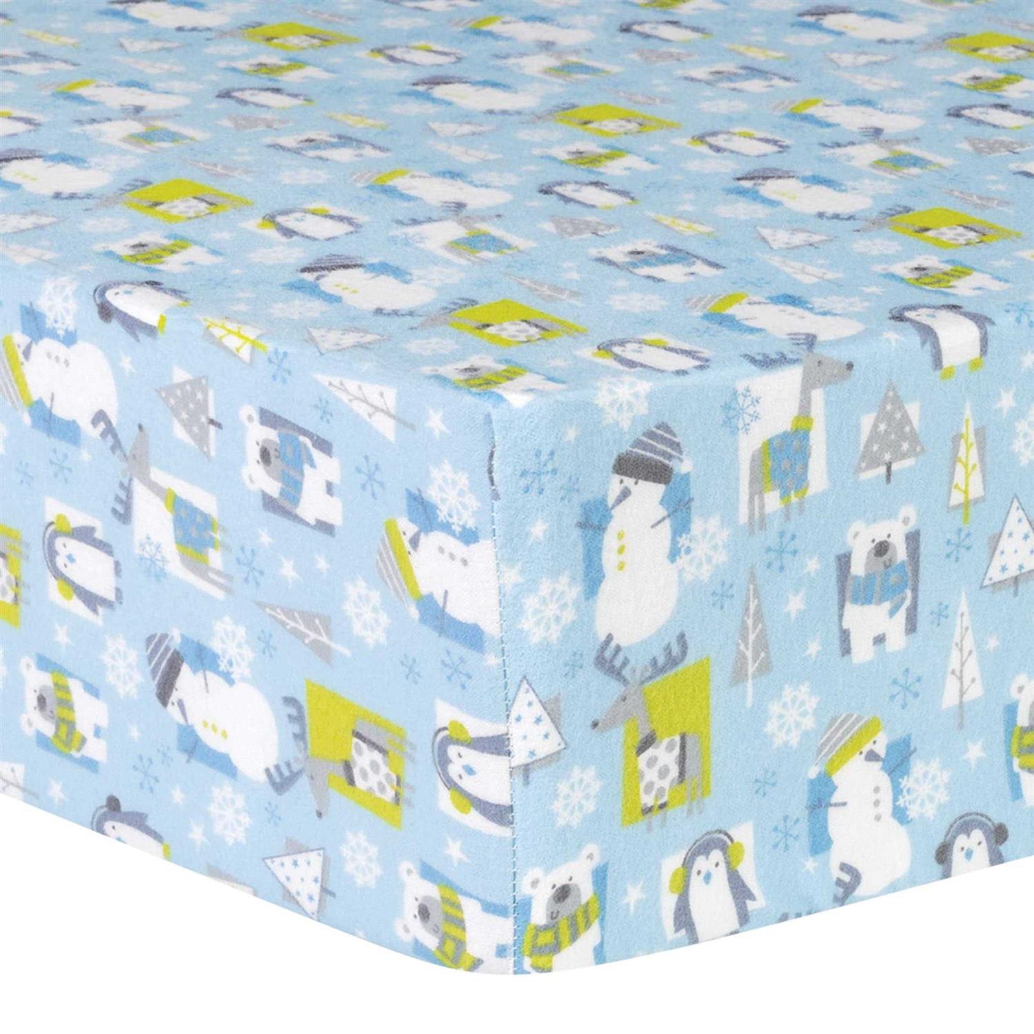 Trend Lab Snow Pals Blue Deluxe Flannel Fitted Crib Sheet