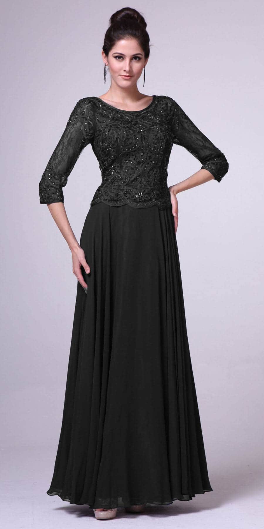 Quarter Sleeve Soutache Bodice A-Line Long Dress