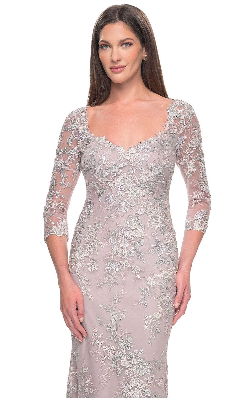 Embroidered Scoop Neck Evening Dress
