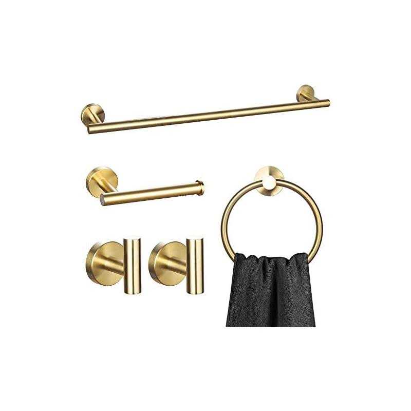 5-piece Brushed Gold Bathroom Hardware Accessories Set Lava Odoro Gold Towel Bar Holder Set Towel Rack Set Stainless Steel Wall Mounted LAVA-US-HBL-R009-SG