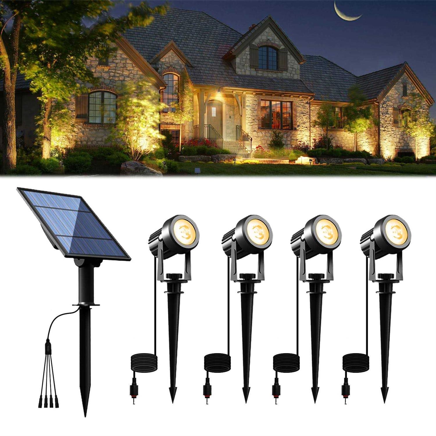 APONUO Solar Spot Lights Outdoor 4-in-1 Solar Landscape Lighting Dusk to Dawn Solar Uplights IP65 Waterproof 9.8ft Cable Outdoor Spot Lights