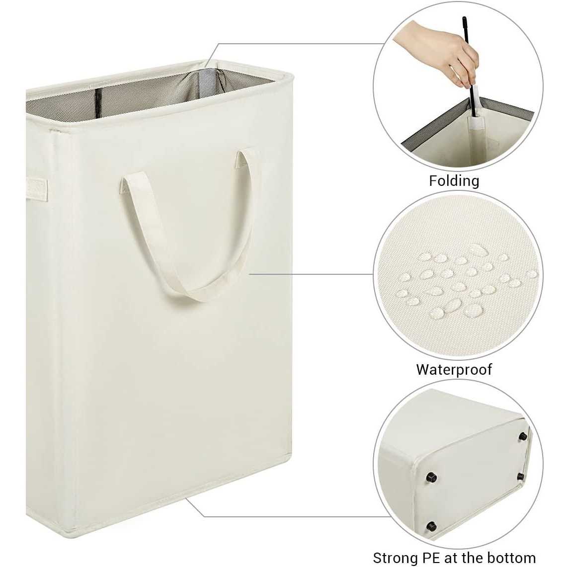 Zero JET LAG Slim Laundry Hamper With Handles Collapsible Laundry Basket Thin Dirty Clothes Basket Narrow Laundry Bag Foldable Dirty Cloth Hamper
