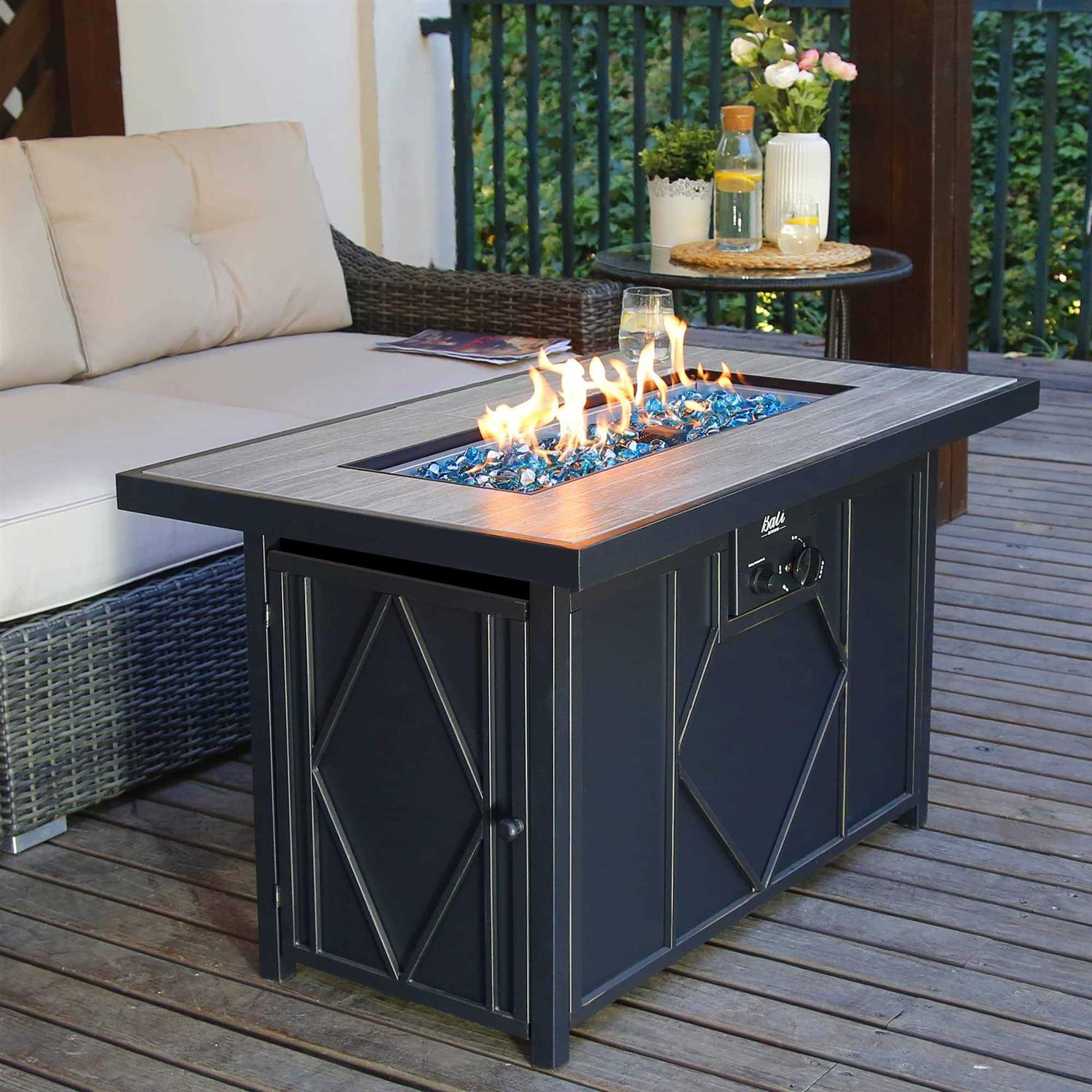 Bali Outdoors Propane Fire Pit 60000 Btu Fire Pit Table With Ceramic Tile Tabletop Rectangle for Garden/patio