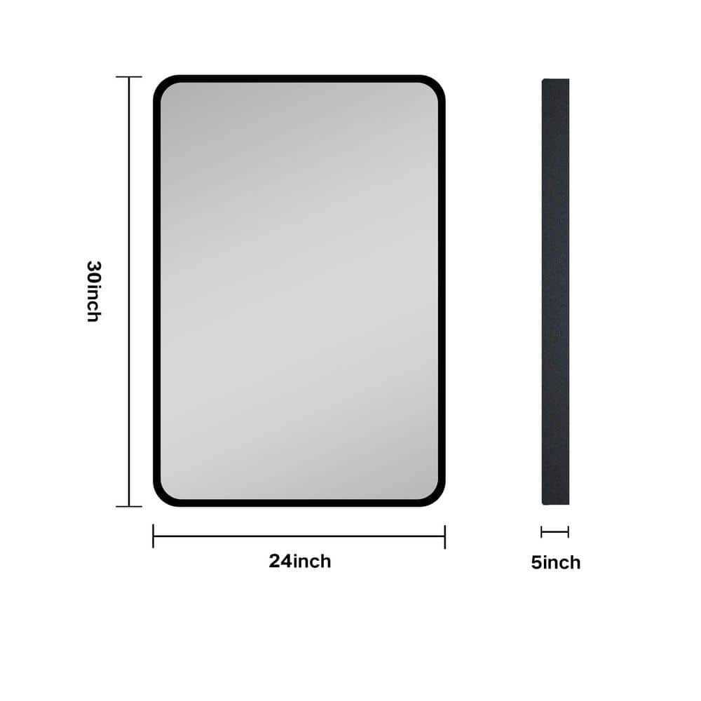24 in. W x 30 in. H Rectangular Black Metal Framed Wall Recessed/Surface Mount Bathroom Medicine Cabinet with Mirror