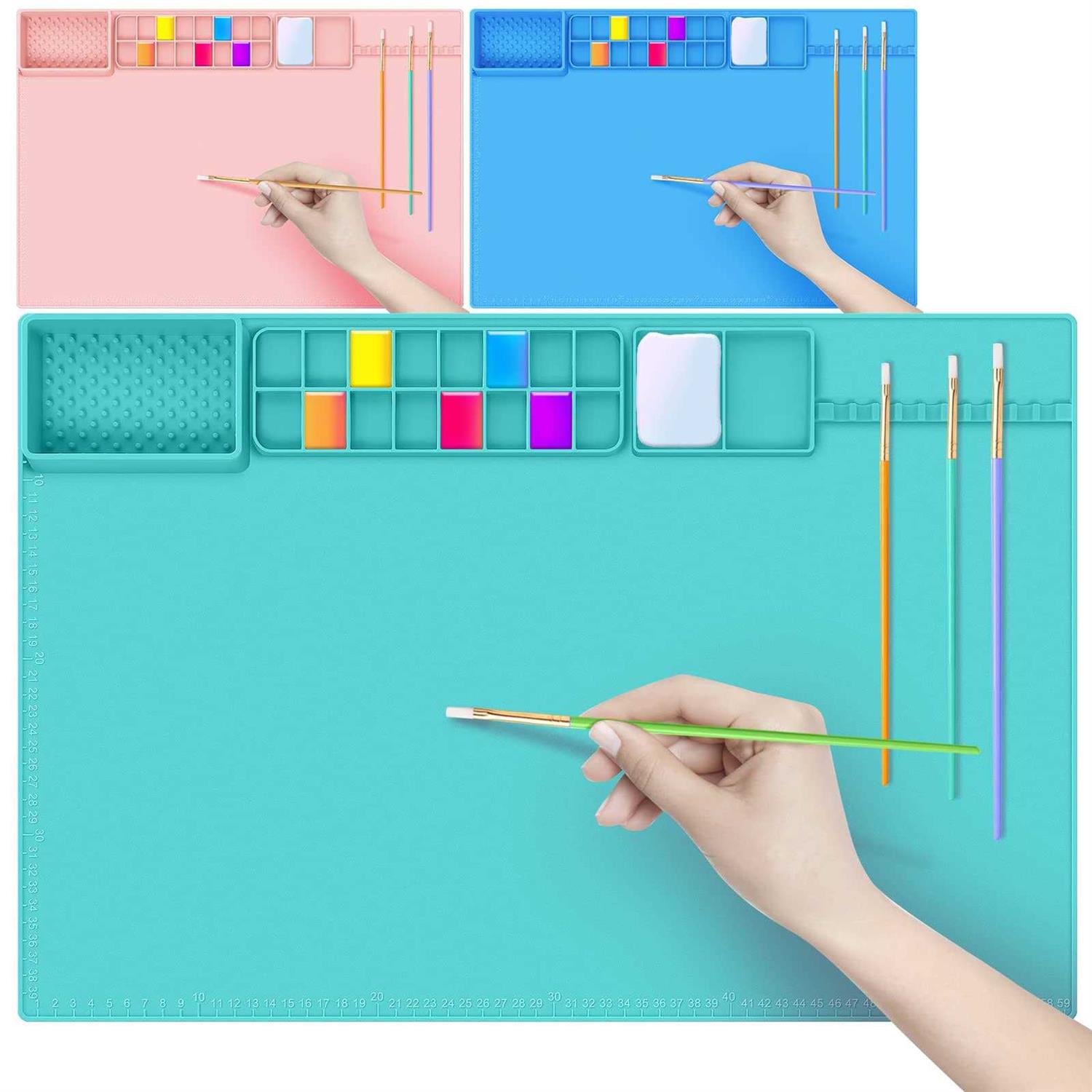 Extra Large 24 x 16 Silicone Craft Mat with Cup,Palette Squares&Cleaning Silicone Painting Mat for Crafts