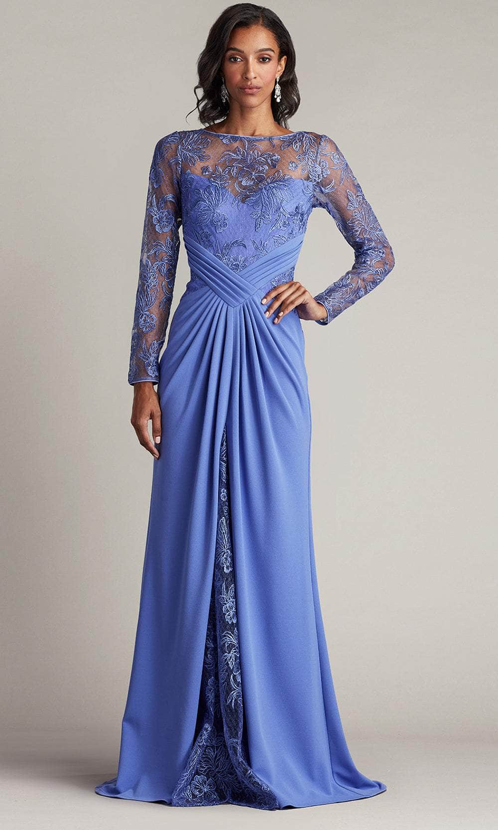 Illusion Bateau Embroidered Formal Gown