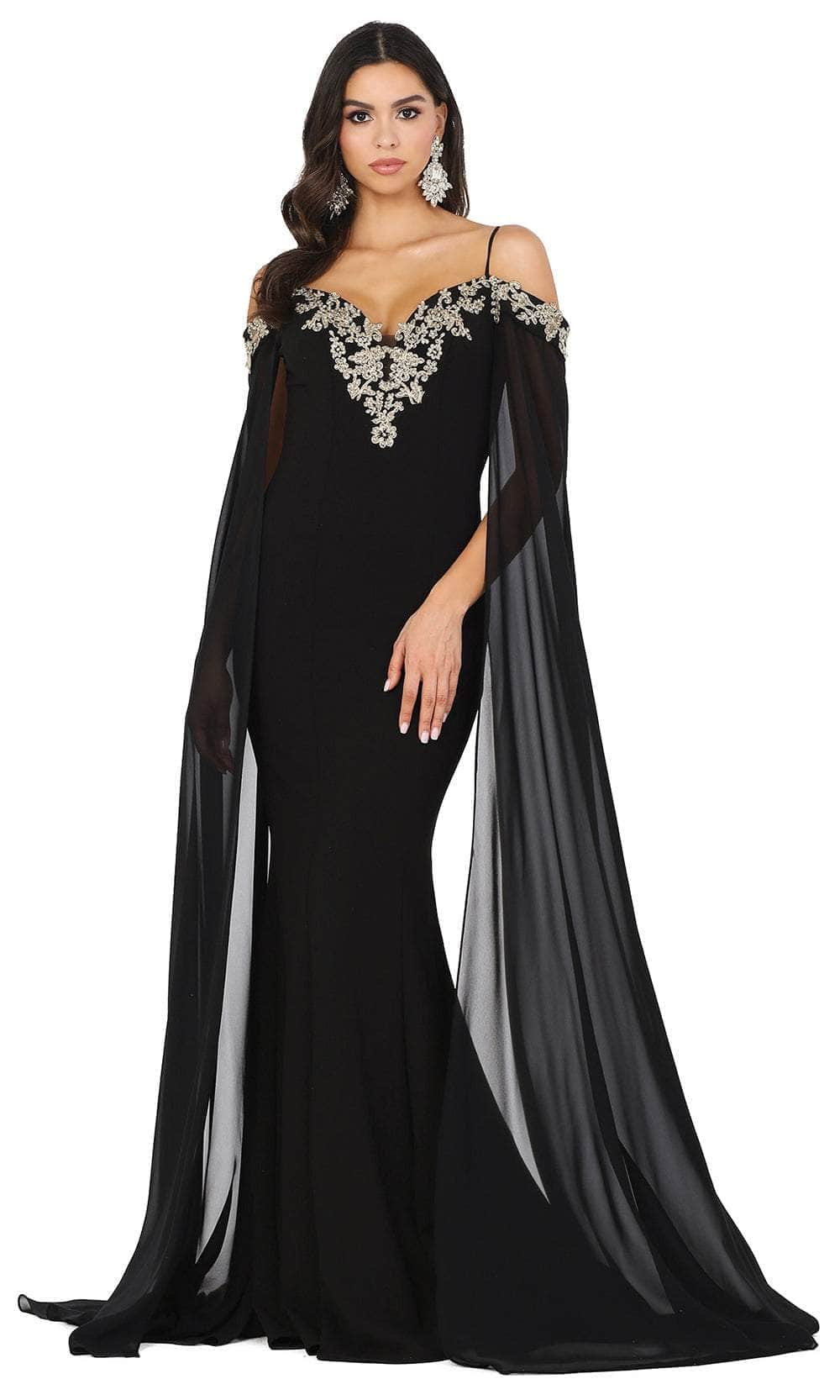 Cape Sleeve Beaded Appliqued Prom Gown