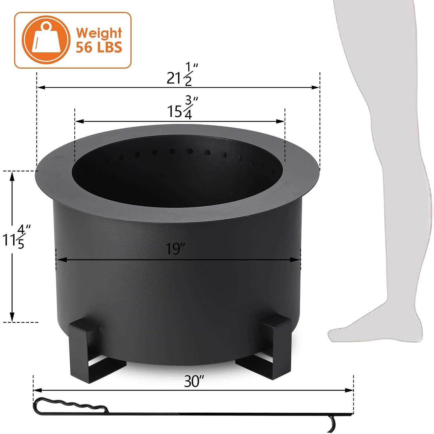 Grepatio Smokeless Fire Pit,21.5 Inch Fire Pit Large Portable Stove Bonfire Outdoor Wood Burning for Outside