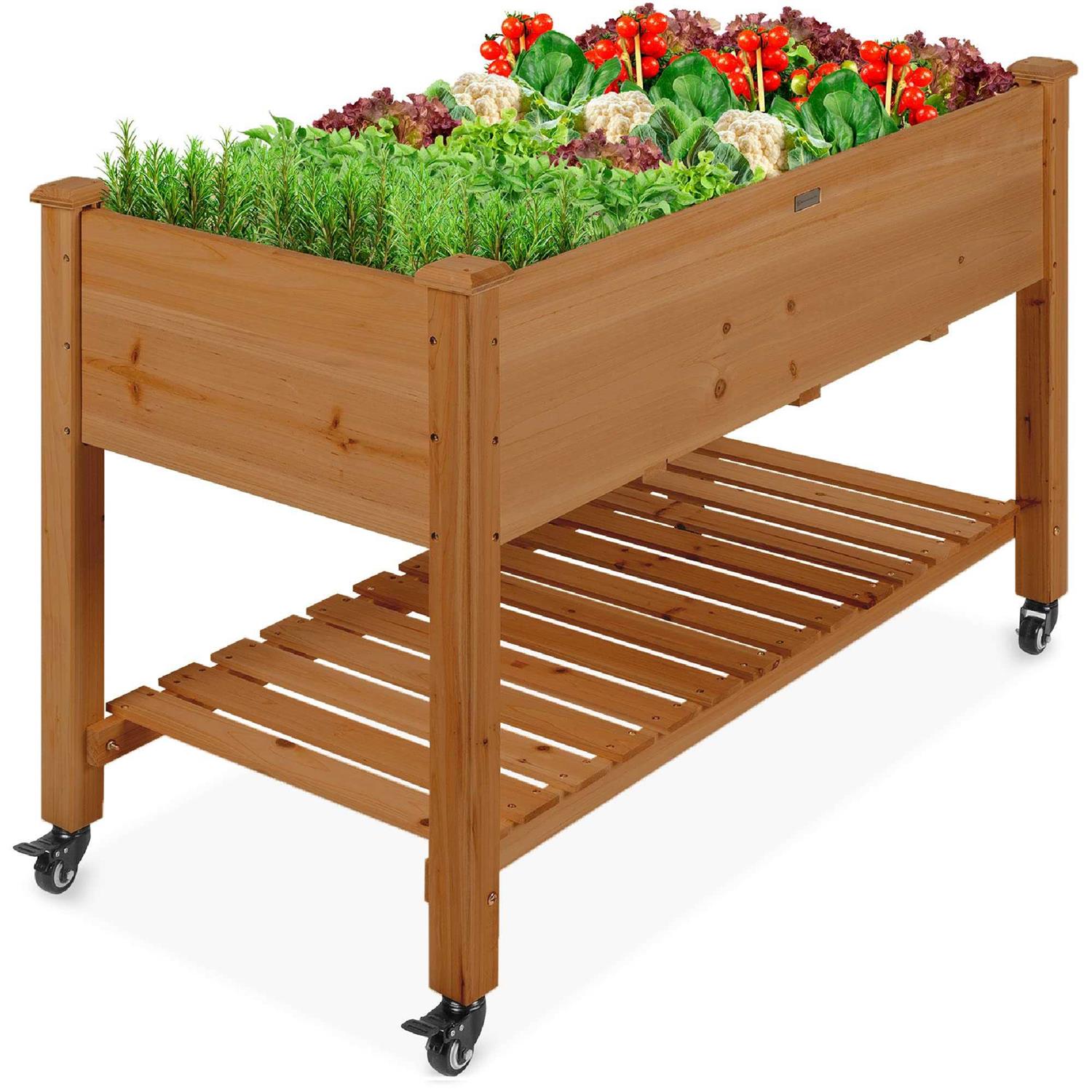 Best Choice Products Raised Garden Bed 48x24x32-inch Mobile Elevated Wood Planter w/Lockable Wheels