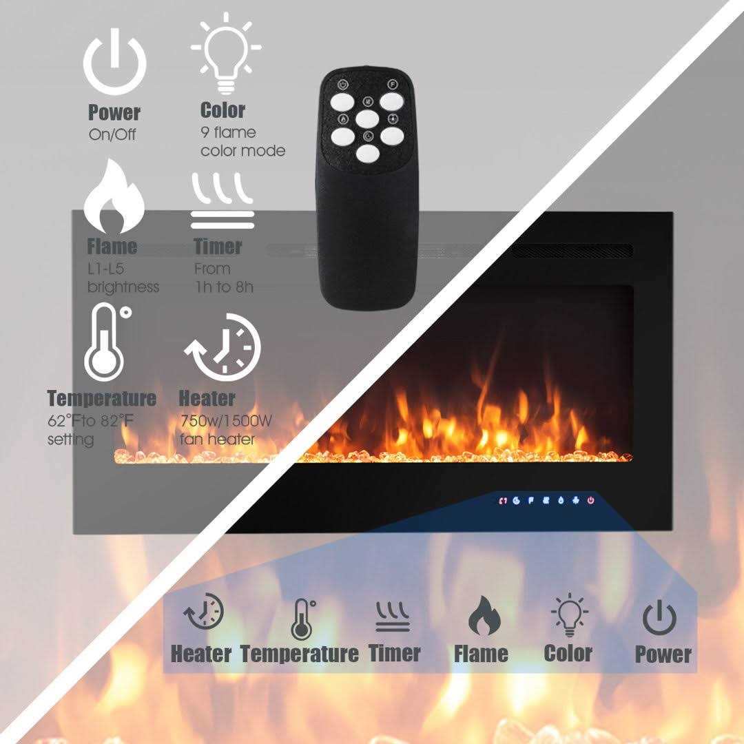 Topbuy Recessed Electric Fireplace Wall Mounted Heater w/Remote Control 750w/1500w mode Adjustable Flame