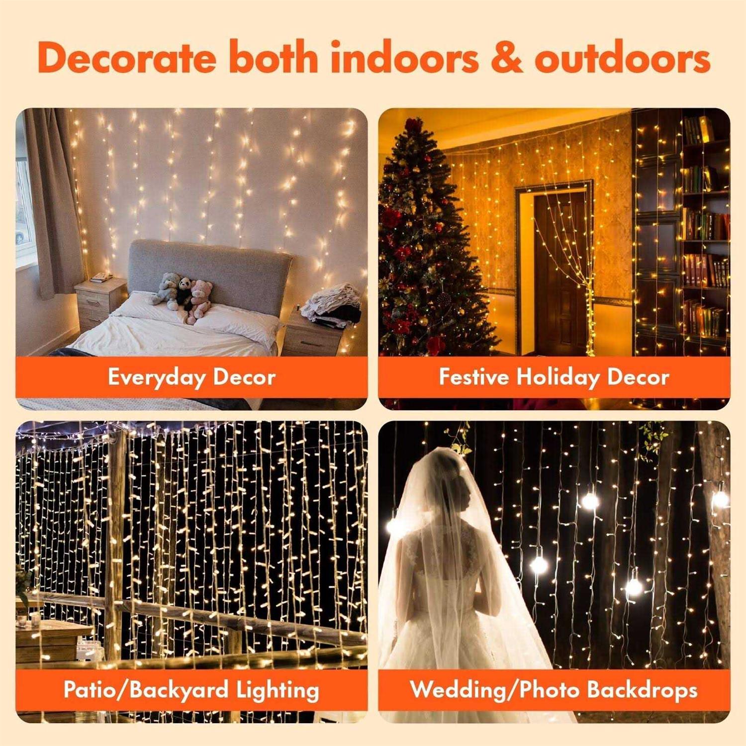 Twinkle Star 300 LED Window Curtain String Light for Christmas Wedding Party Home Garden Bedroom Outdoor Indoor Wall