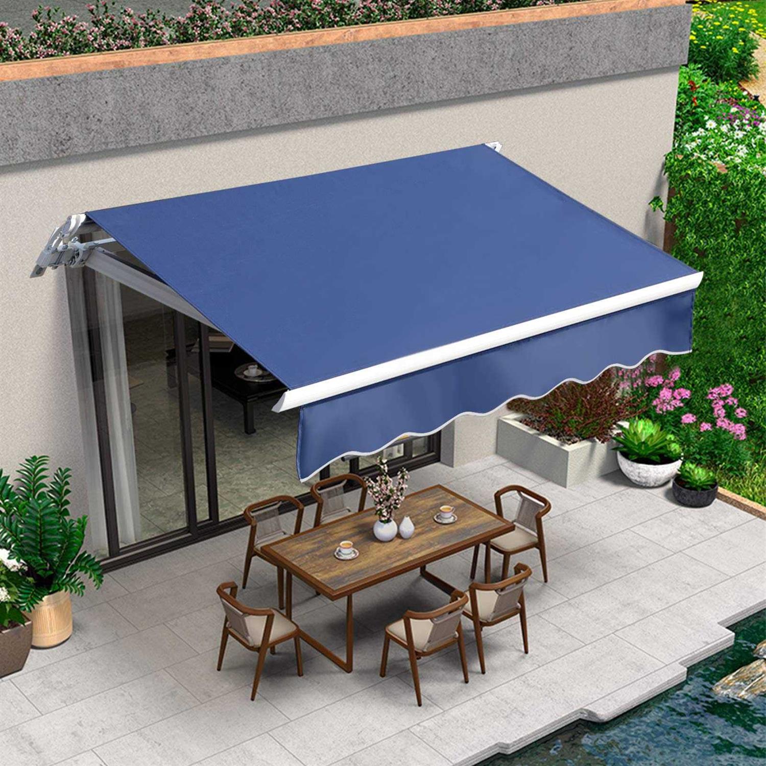 VUYUYU Patio Awning Retractable Awning Cover Sunshade Shelter Outdoor Canopy with Crank Handle and Water-Resistant Polyester for Courtyard
