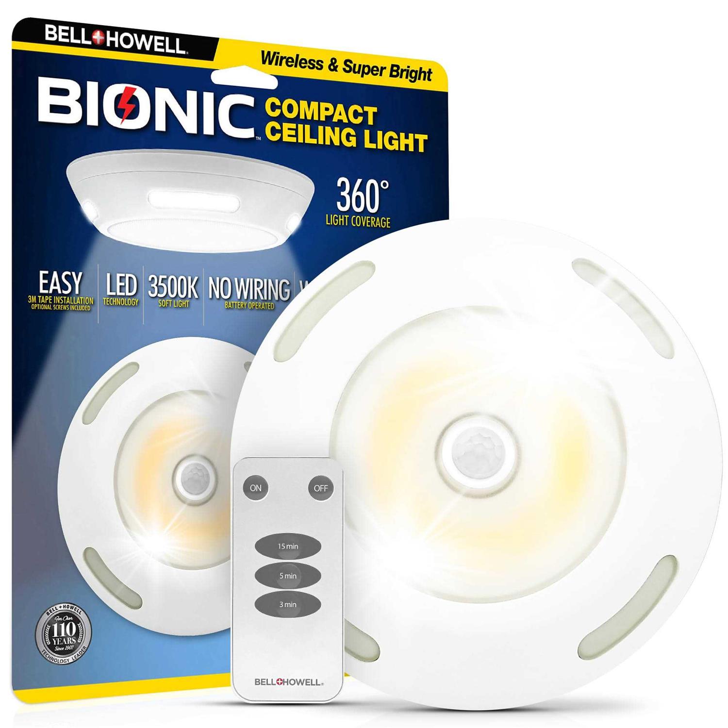 Bell+howell Bionic Ceiling Light Compact Size Wireless Motion Sensor Modern Battery Powered Ceiling Light