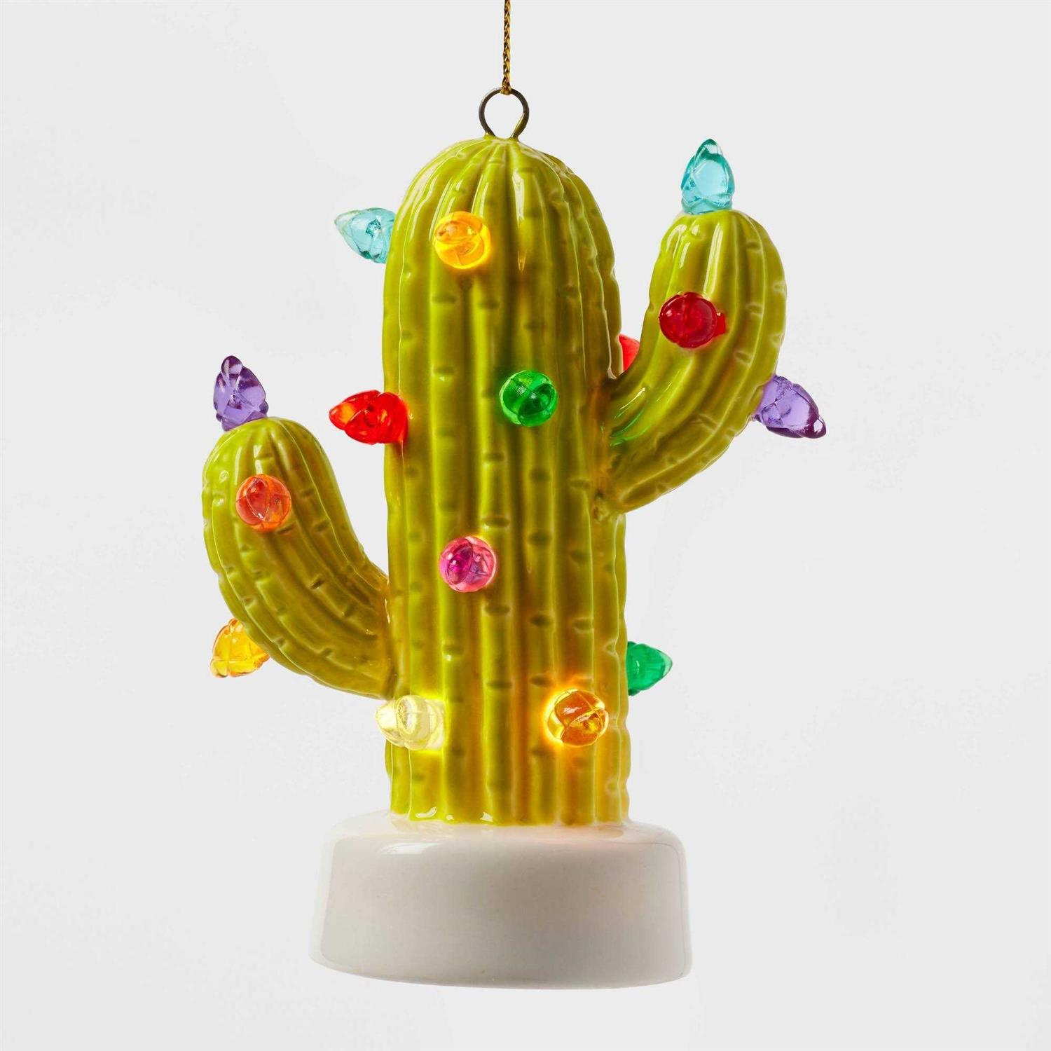 Wondershop Battery Operated Lit Ceramic Cactus Christmas Tree Ornament Green