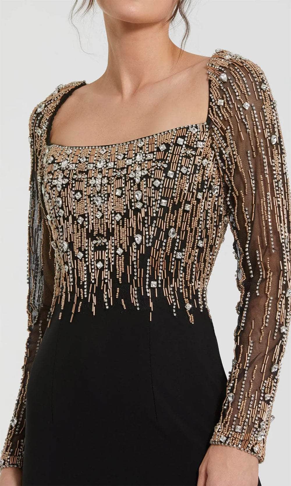 Sheer Sleeve Beaded Top Evening Dress