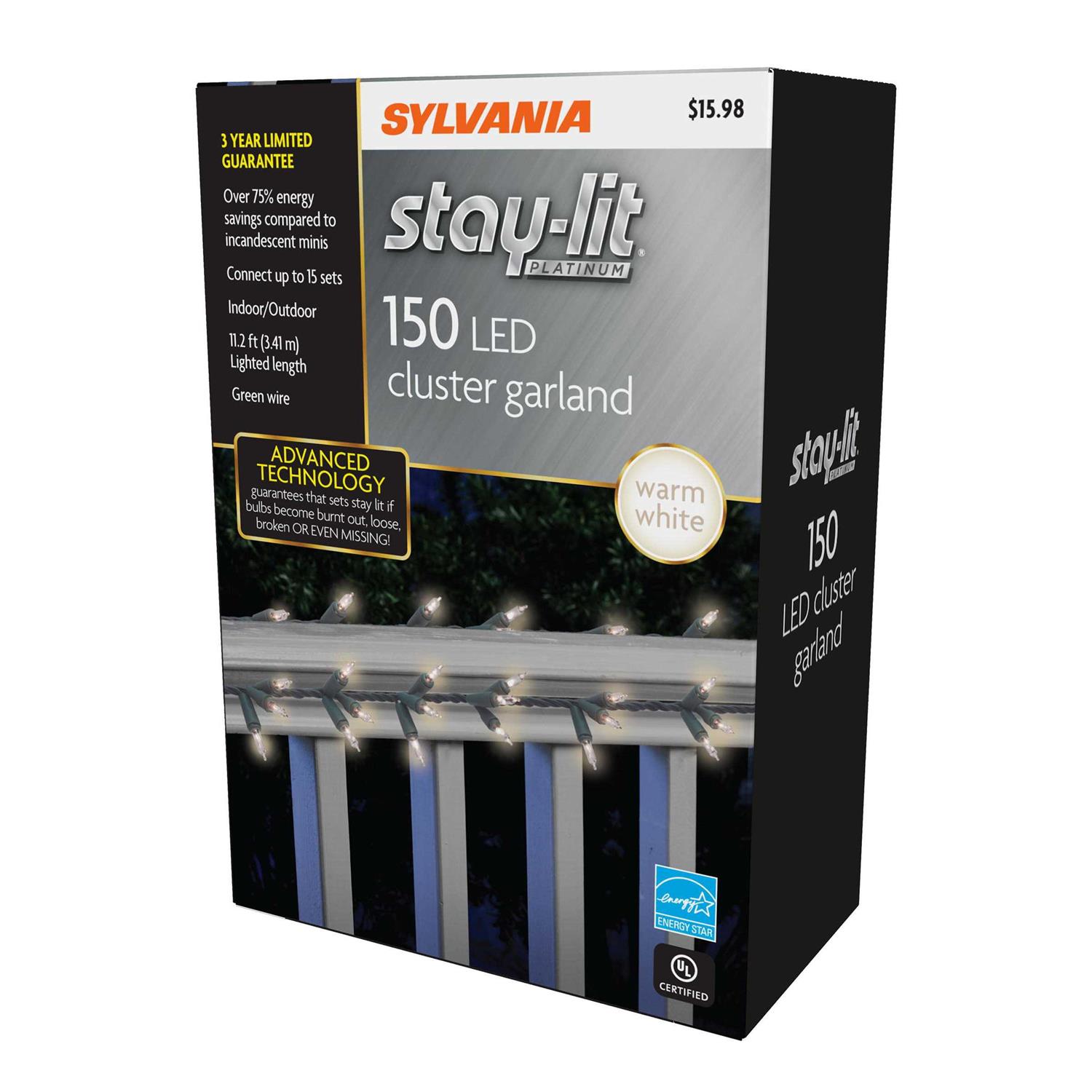 Sylvania Stay-Lit Platinum Warm White LED Cluster Strings Lights