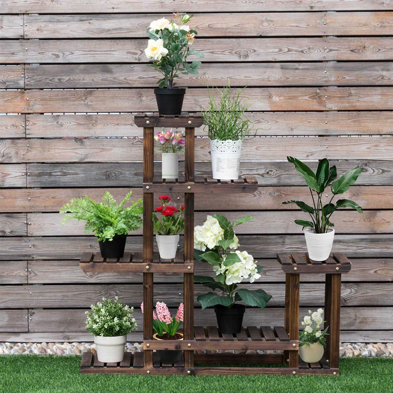 Costway 6 Garden Wooden Shelf Storage Plant Rack Stand