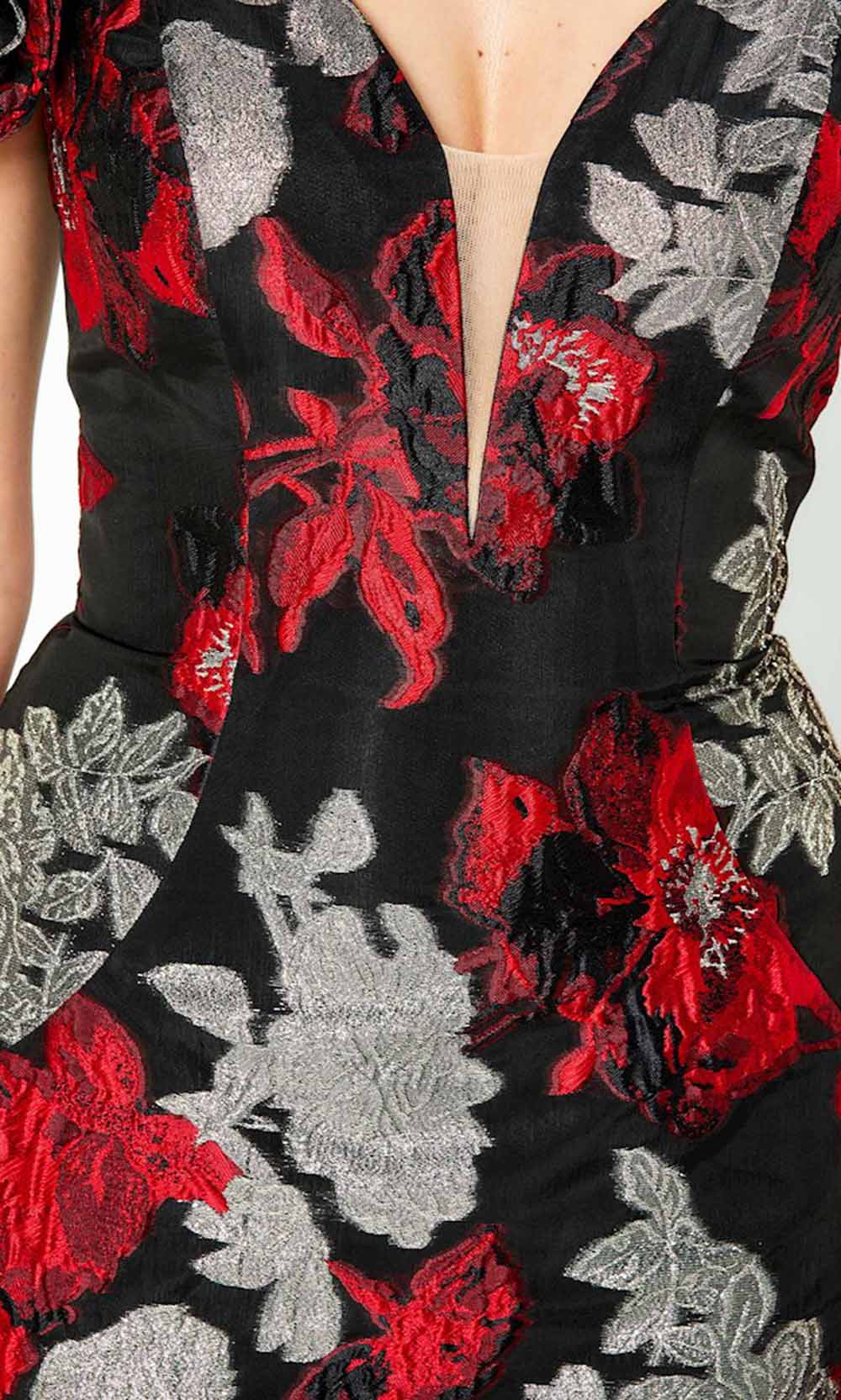 220952 Floral Deep Off-Shoulder Gown