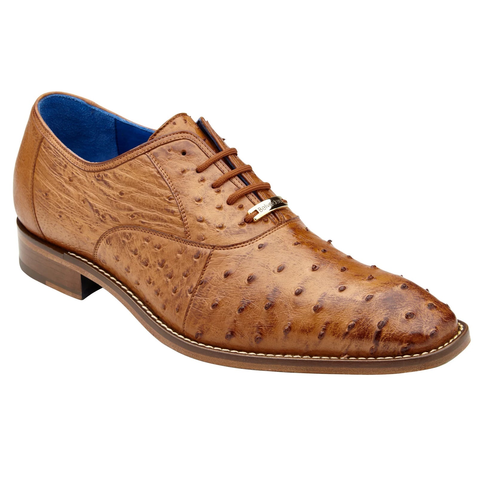 Men’s Belvedere Orlando Ostrich Quill Plain Toe Dress Shoe in Antique Peanut