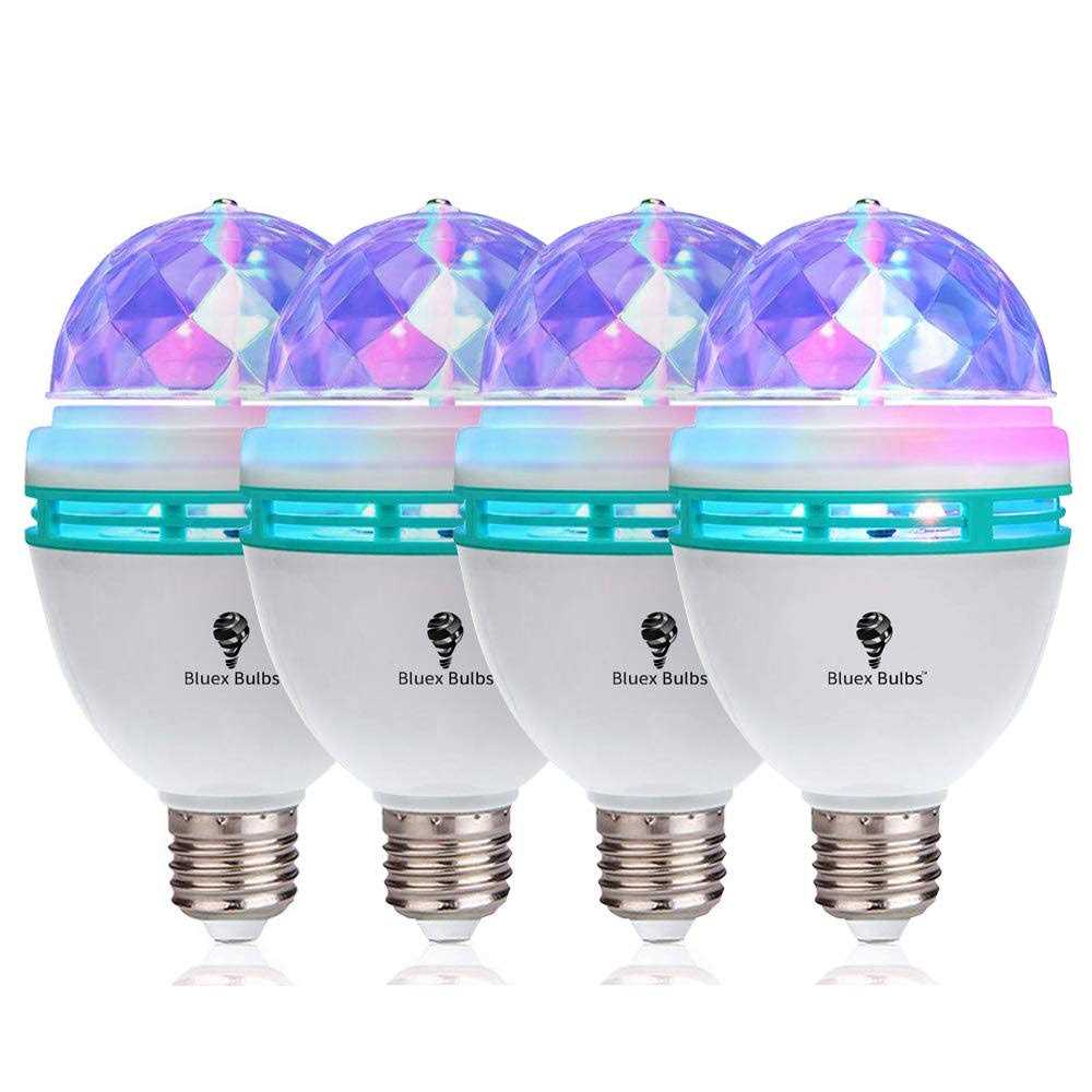 4 Pack Color Rotating Bulb E26 RGB Color Changing Party LED Bulbs Colored LED Strobe Light Bulb Multi Crystal Stage Lights For Disco