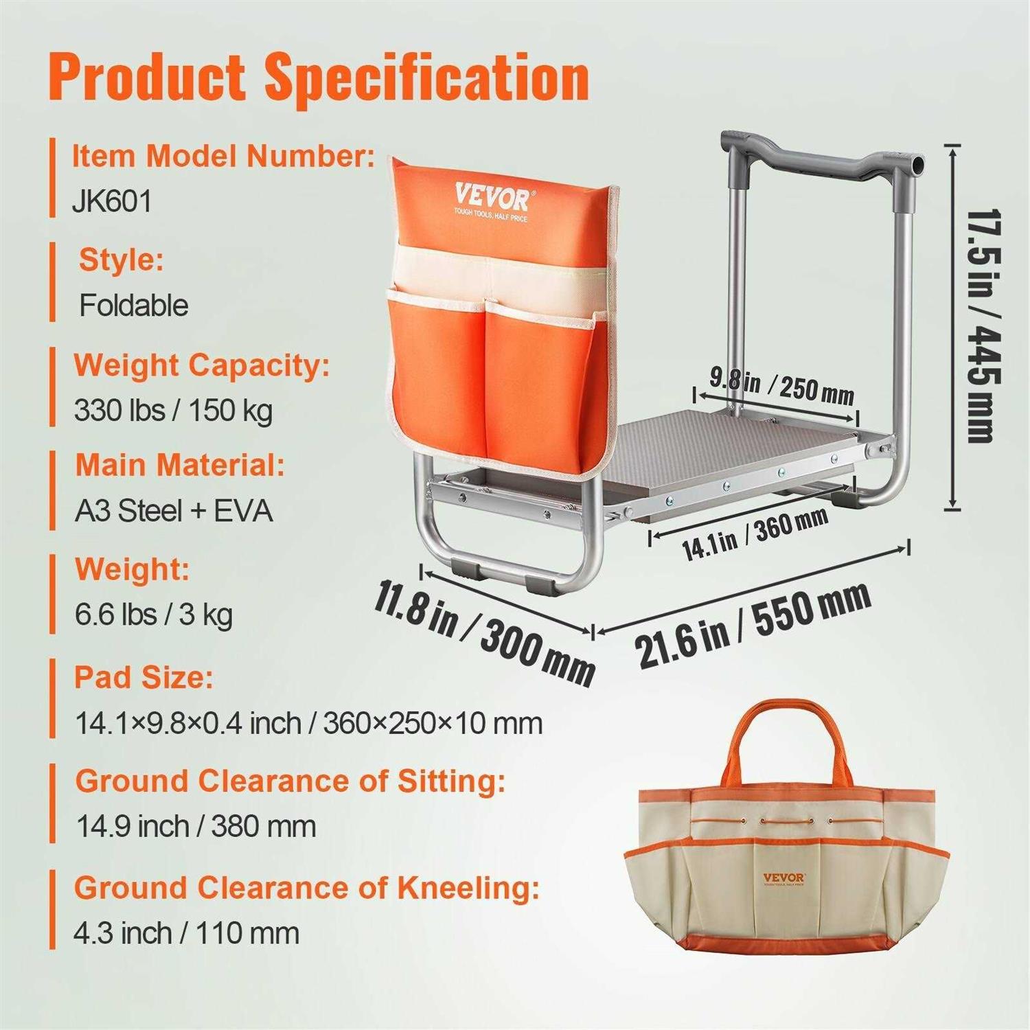 VEVOR Folding Garden Kneeler and Seat 330 lbs. Load Capacity