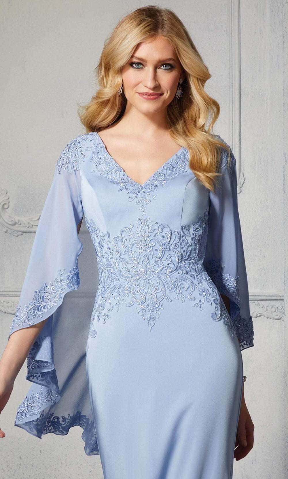 Embroidered V-Neck Evening Dress