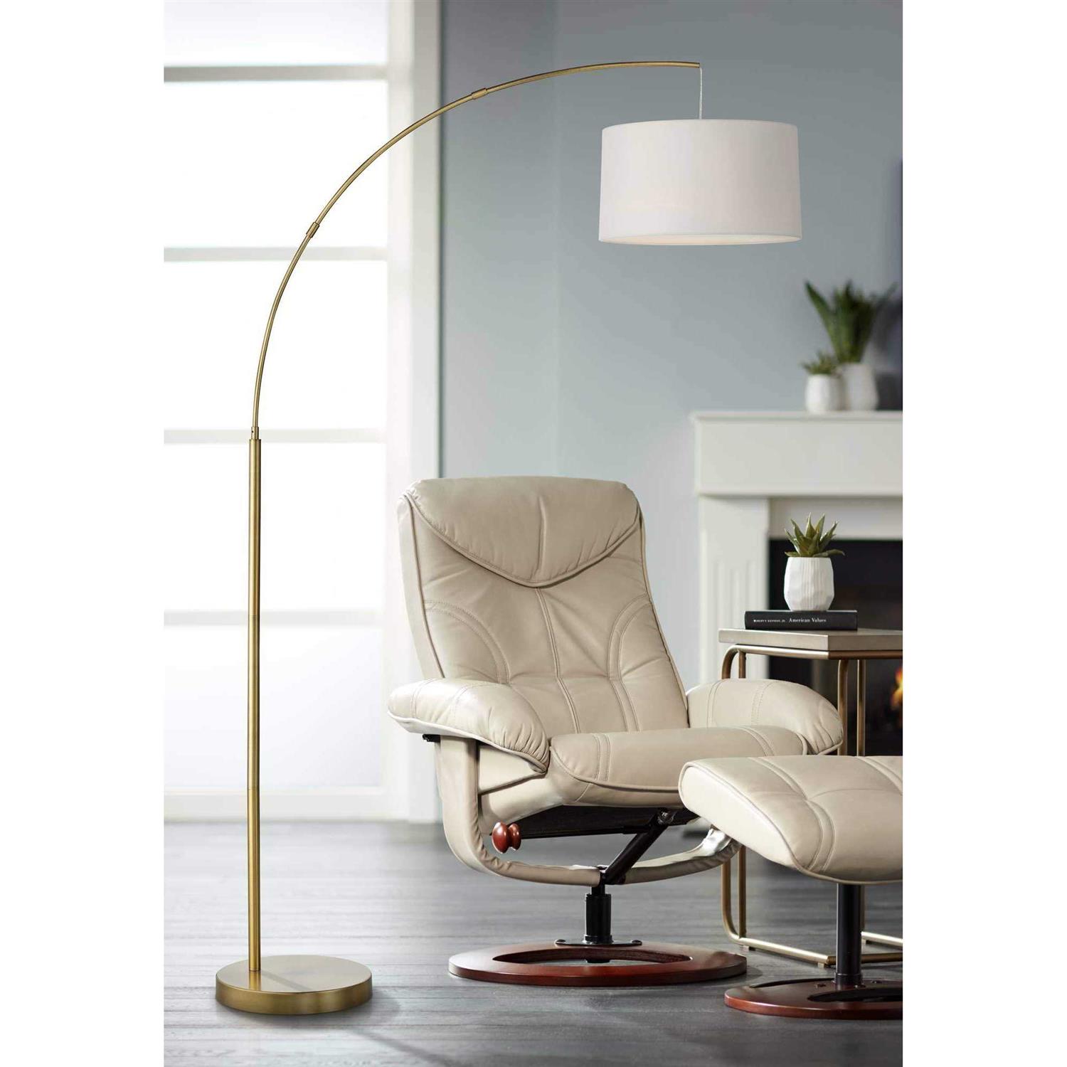 360 Lighting Modern Arc Floor Lamp 72 Tall White Linen Drum Shade for Living Room Reading House Home