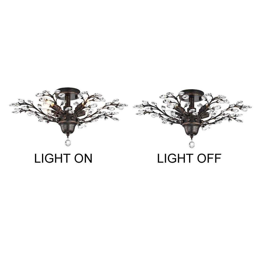 The Lighting Store Holly 4-Light Antique Copper Crystal Leaves Flush Mount