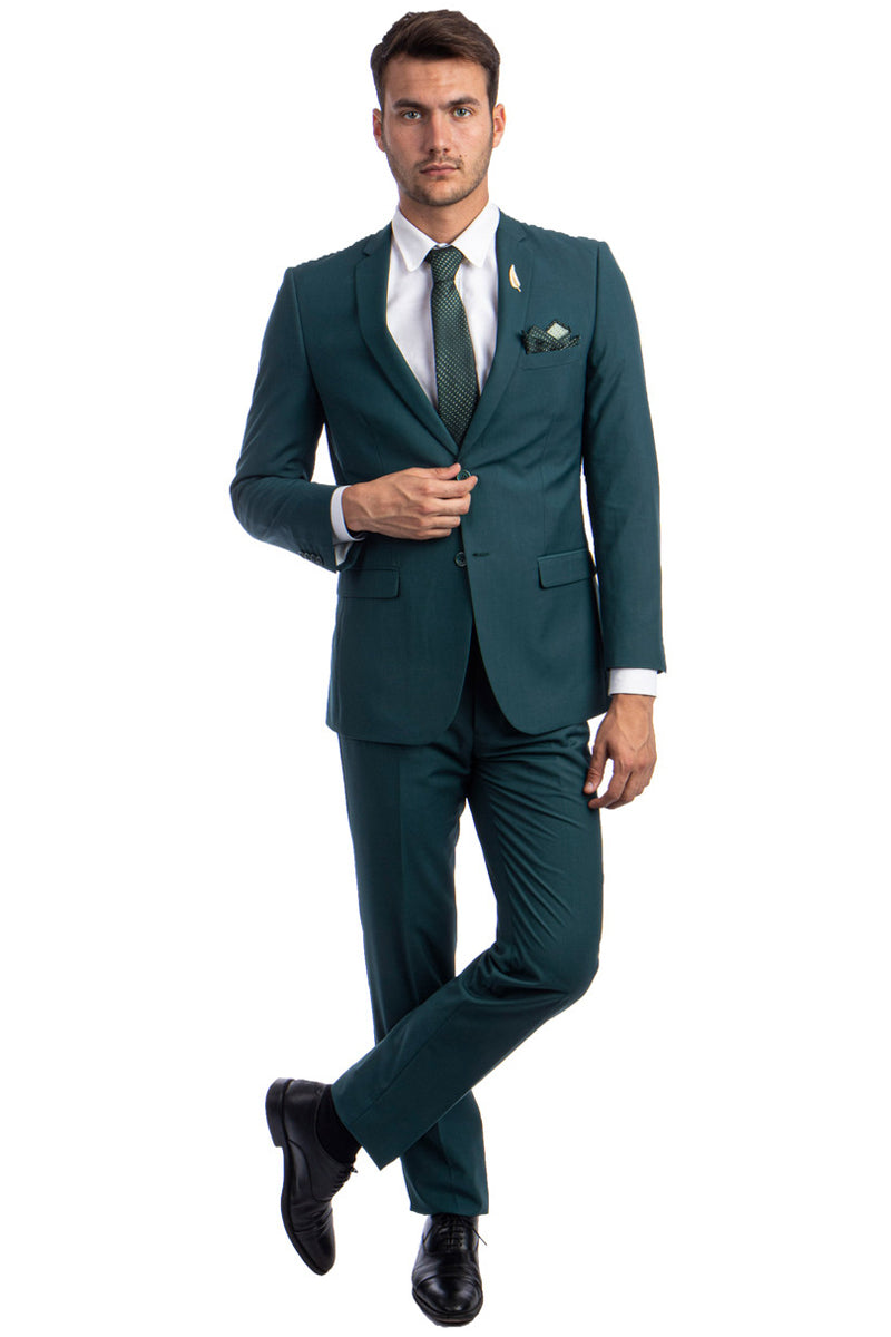 Men’s Basic 2 Button Slim Fit Wedding Suit in Teal Green