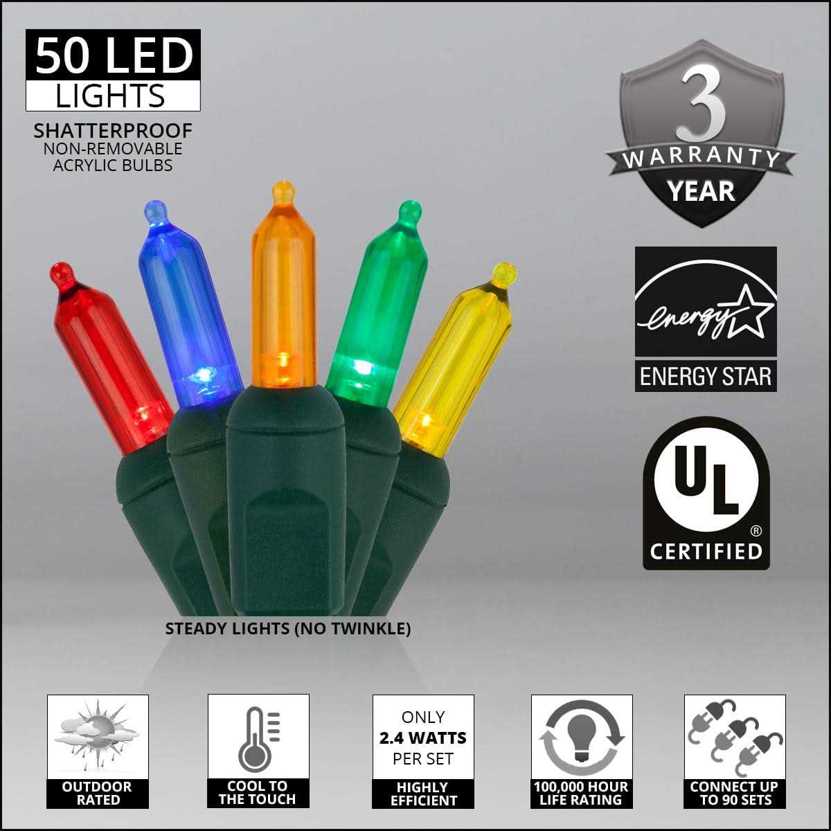 Wintergreen Lighting LED Christmas Tree Lights T5 Mini Lights